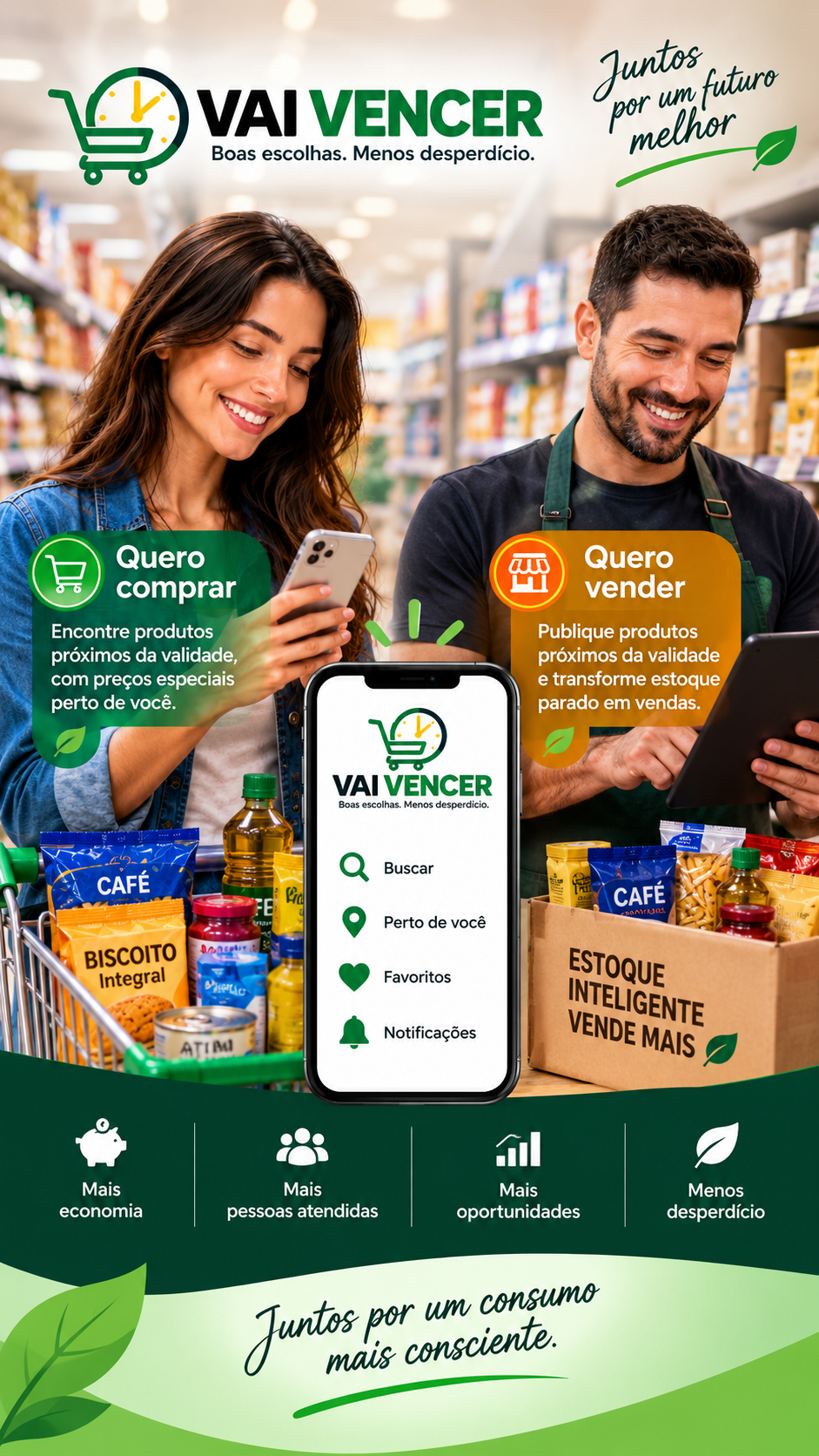 VAI VENCER: boas escolhas, menos desperdício — quero comprar com preços especiais ou quero vender produtos próximos da validade